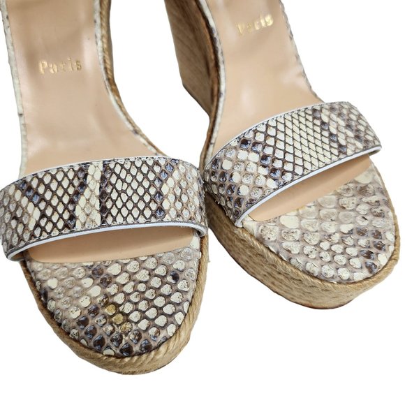 Christian Louboutin Snakeskin Print Wedge Espadrille Sandals Size 40 - Picture 3 of 9